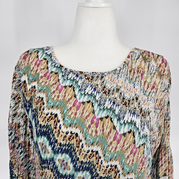 Spense Crinkle Chiffon Multicolor Flowy Peasant Boho Blouse Womens Size Large - Picture 3 of 10
